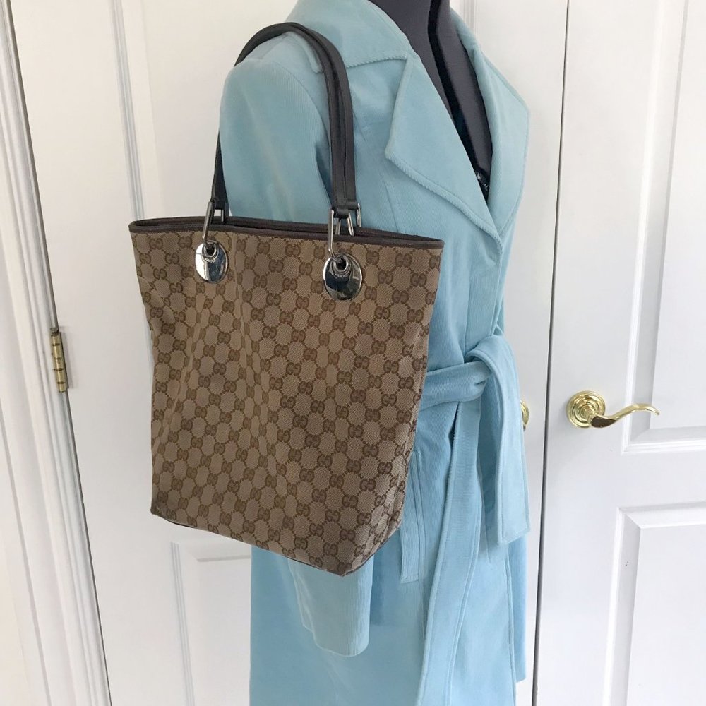 Gucci Canvas Monogram Eclipse Double Strap Tote S… - image 2